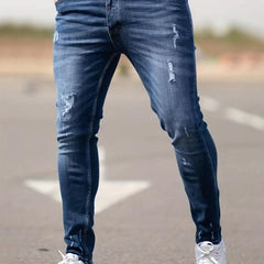 Men's Slim Fit Ripped Tapered Jeans Casual Street Style Distressed Denim Pants