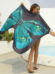 Butterfly Print V Neck Cover Up Dress Beachwear