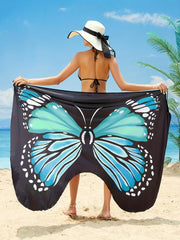 Butterfly Print V Neck Cover Up Dress Beachwear