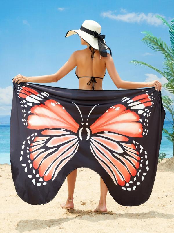 Butterfly Print V Neck Cover Up Dress Beachwear
