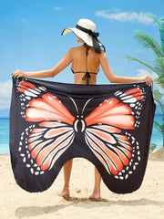 Butterfly Print V Neck Cover Up Dress Beachwear