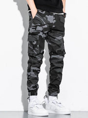 Men Camo Print Cargo Pants with Flap Pocket