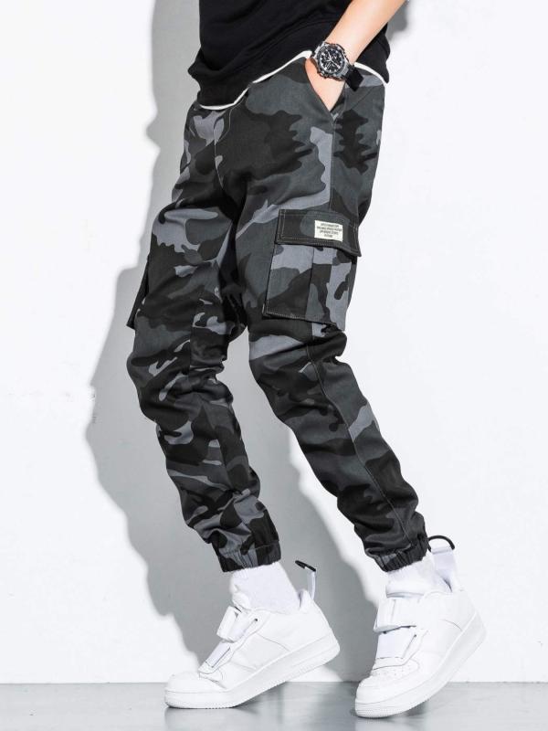 Men Camo Print Cargo Pants with Flap Pocket