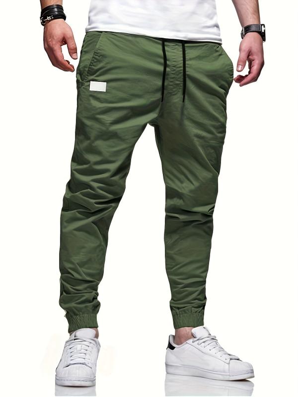 Men's Cotton Blend Joggers Solid Drawstring Pants