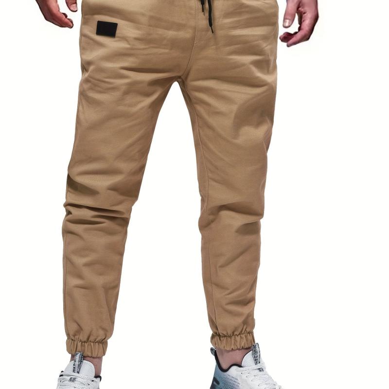 Men's Cotton Blend Joggers Solid Drawstring Pants