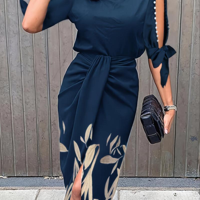 Floral Print Cutout Beaded Dress Casual Loose Midi Dresses