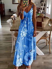 Floral Print Spaghetti Dress Casual Crew Neck Ankle Cami Dress Women's Clothing