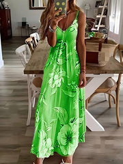Floral Print Spaghetti Dress Casual Crew Neck Ankle Cami Dress Women's Clothing
