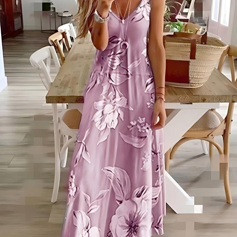 Floral Print Spaghetti Dress Casual Crew Neck Ankle Cami Dress Women's Clothing