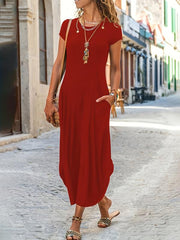 Casual Solid Crew Neck Short Sleeve Dress for Women