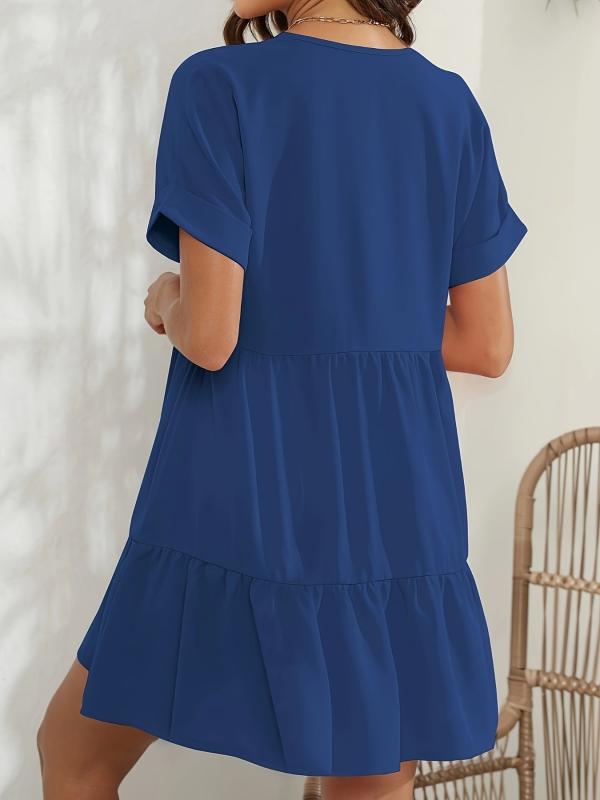 Solid Short Sleeve Dress Casual Style Women's Clothing