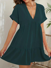 Solid Short Sleeve Dress Casual Style Women's Clothing