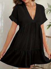 Solid Short Sleeve Dress Casual Style Women's Clothing