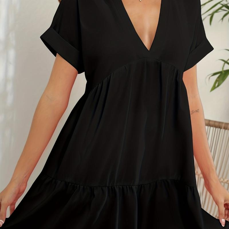 Solid Short Sleeve Dress Casual Style Women's Clothing