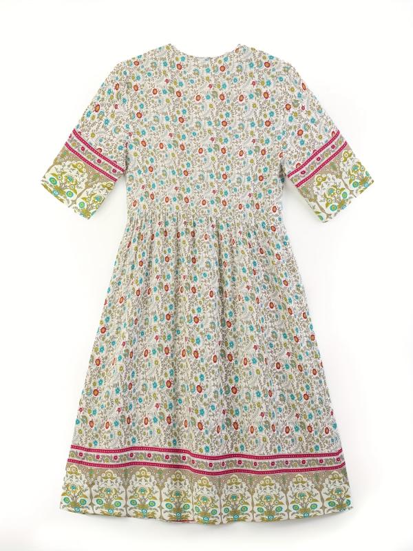 Floral Print V Neck Dress Short Sleeve Casual Dress
