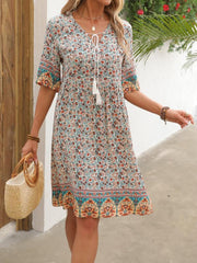 Floral Print V Neck Dress Short Sleeve Casual Dress