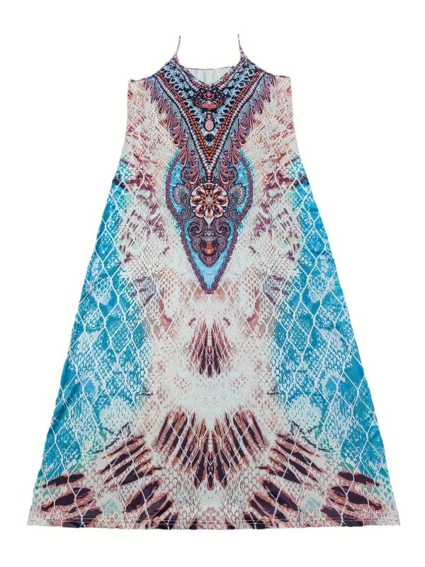 Sexy V Neck Spaghetti Strap Sleeveless Graphic Print Dress