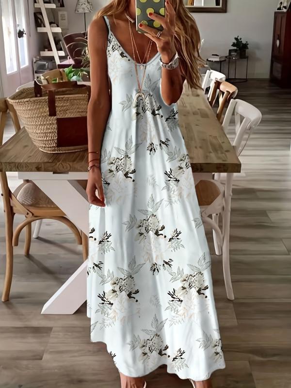 Tie Dye Striped Spaghetti Dress Casual Sleeveless V Neck Maxi Cami Dress