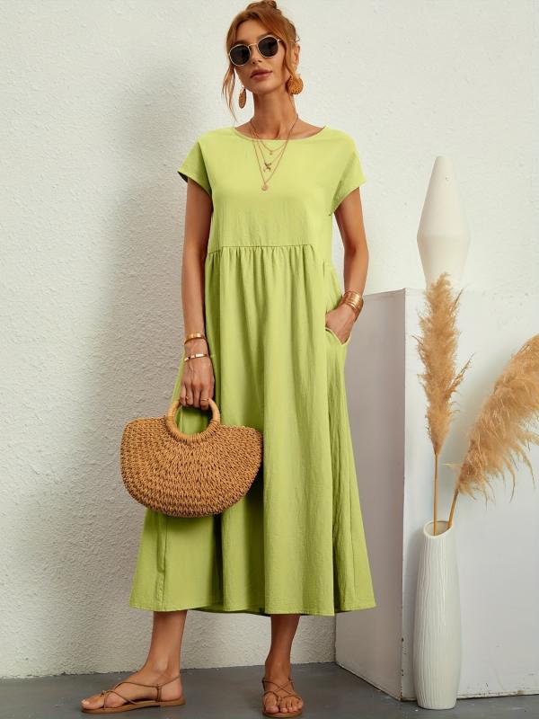 Solid Casual Short Sleeve Summer Dress