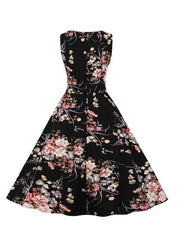 Vintage Floral Print Tie Front Dress Crew Neck Sleeveless Tank