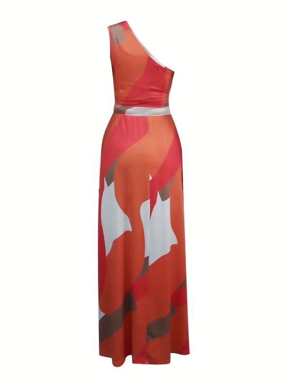 One Shoulder High Waist Dress Side Slit Casual Dress
