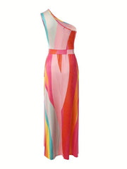 One Shoulder High Waist Dress Side Slit Casual Dress
