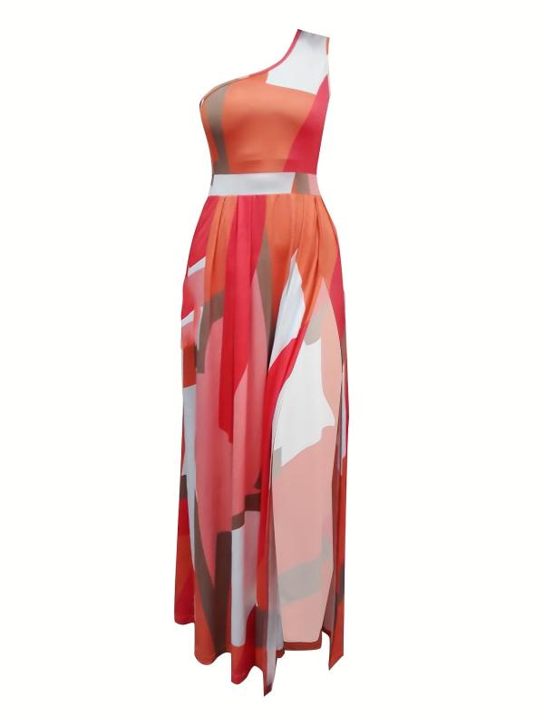 One Shoulder High Waist Dress Side Slit Casual Dress