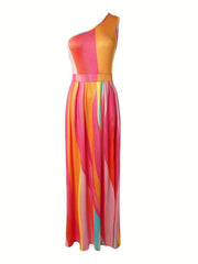 One Shoulder High Waist Dress Side Slit Casual Dress