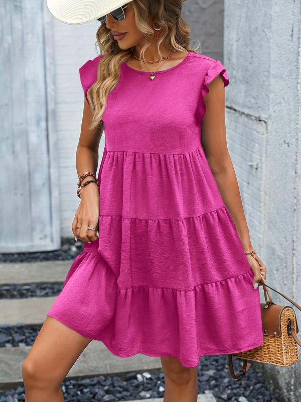 Ruffle Sleeve Dress Crew Neck Ruched Dress