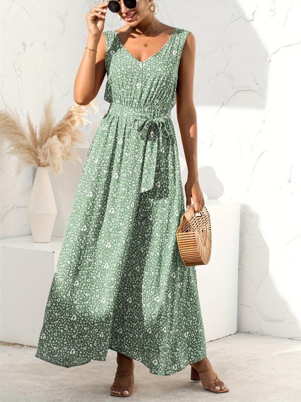 Women's V Neck Floral Print Maxi Dress