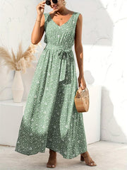 Women's V Neck Floral Print Maxi Dress