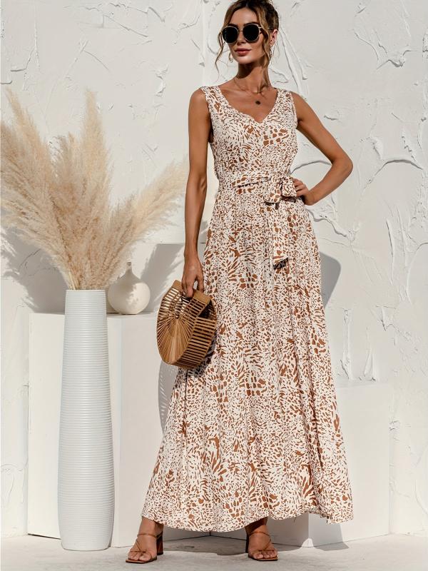 Women's V Neck Floral Print Maxi Dress