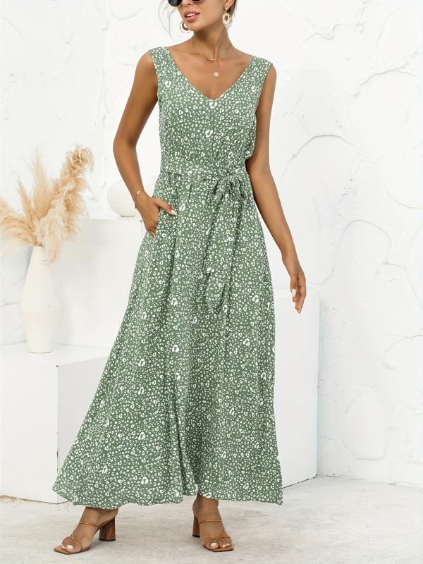 Women's V Neck Floral Print Maxi Dress