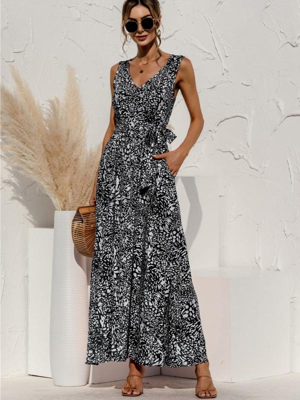 Women's V Neck Floral Print Maxi Dress