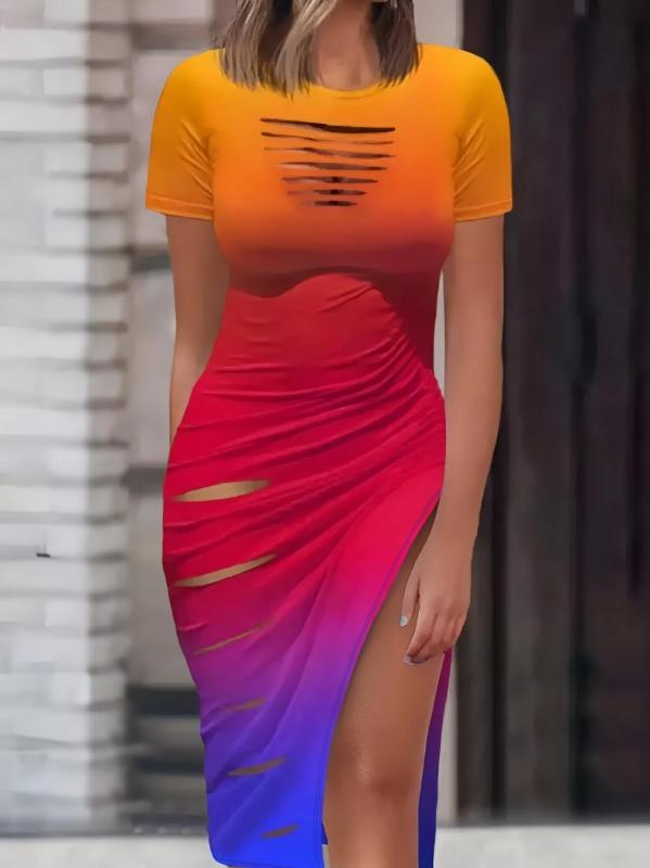 Sexy Bodycon Split Short Sleeve Dress