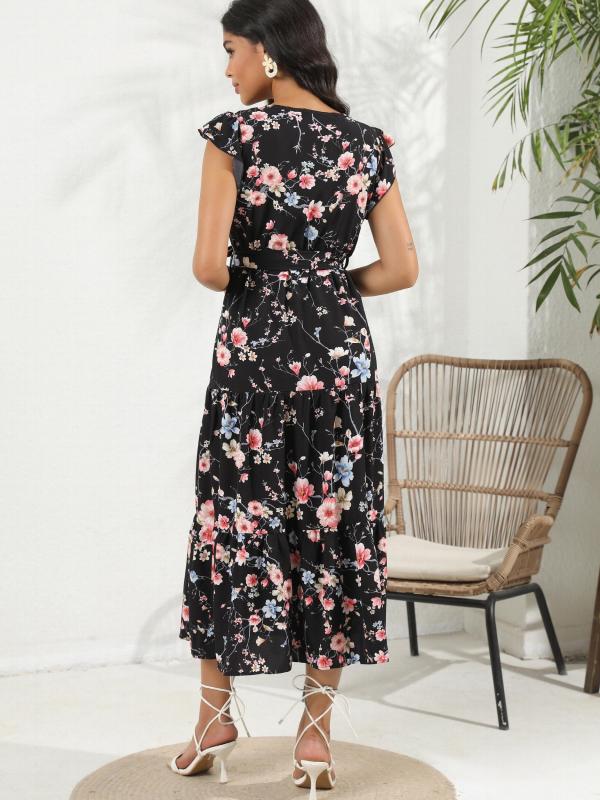Floral Print V Neck Dress for Women