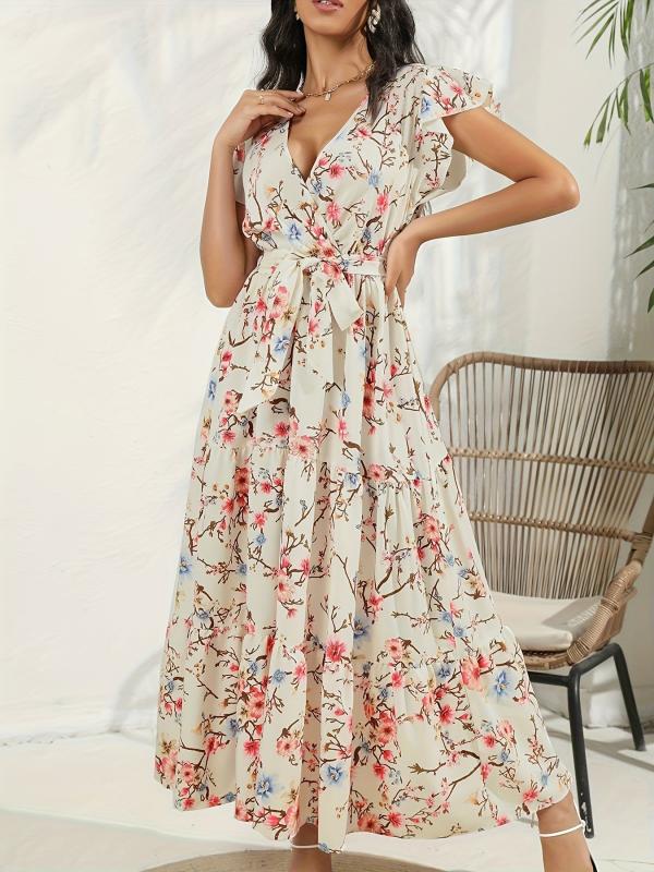 Floral Print V Neck Dress for Women