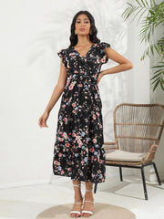 Floral Print V Neck Dress for Women