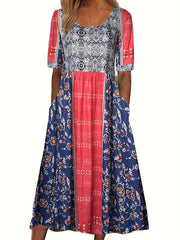 Floral Print Crew Neck Dress Short Sleeve Casual Dress