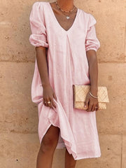 Casual Short Sleeve Dress V Neck for Women Summer Spring