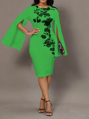 Slit Long Sleeve Sheath Dress Crew Neck Slim Casual Dress Women's Clothing