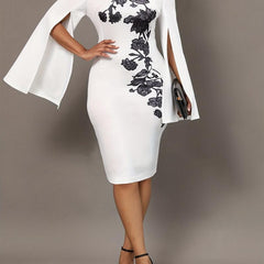Slit Long Sleeve Sheath Dress Crew Neck Slim Casual Dress Women's Clothing