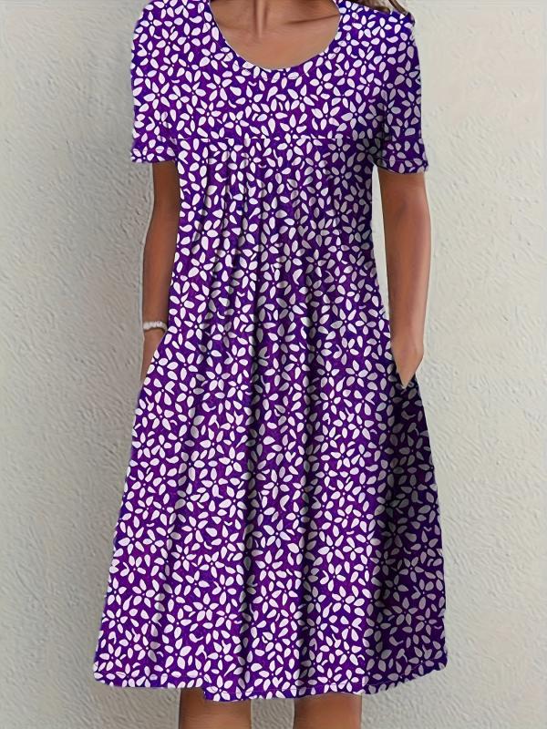 Casual Ruched Dress Short Sleeve Crew Neck
