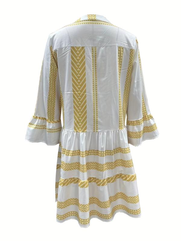 Tribal Print Dress Vacation Flared Sleeve Dress Women's Clothing