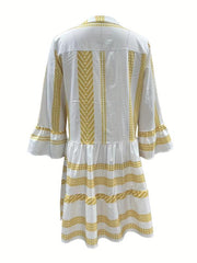 Tribal Print Dress Vacation Flared Sleeve Dress Women's Clothing
