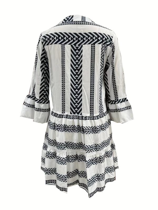 Tribal Print Dress Vacation Flared Sleeve Dress Women's Clothing