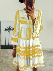 Tribal Print Dress Vacation Flared Sleeve Dress Women's Clothing