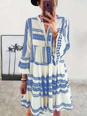 Tribal Print Dress Vacation Flared Sleeve Dress Women's Clothing