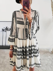 Tribal Print Dress Vacation Flared Sleeve Dress Women's Clothing
