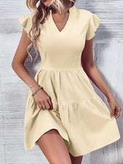 Solid V Neck Dress Casual Women's Clothing